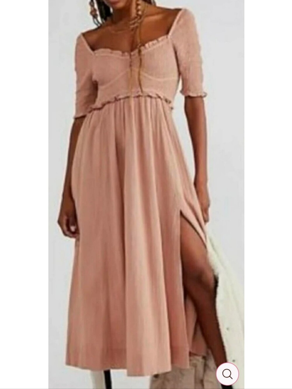 Free People Sunshine Season Midi Dress Brown Blush Pink Women's Size Large
